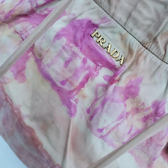 Prada nappa leather hobo bag beige peach ivory Pink double handle Tote tie dyed - Picture 8 of 16